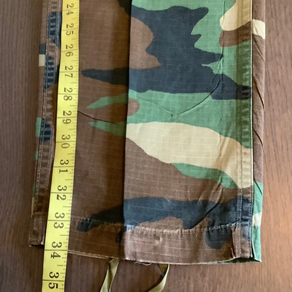 Military Woodland Camo Cargo Pants Mens Medium Long Ripstop Button Fly BDU